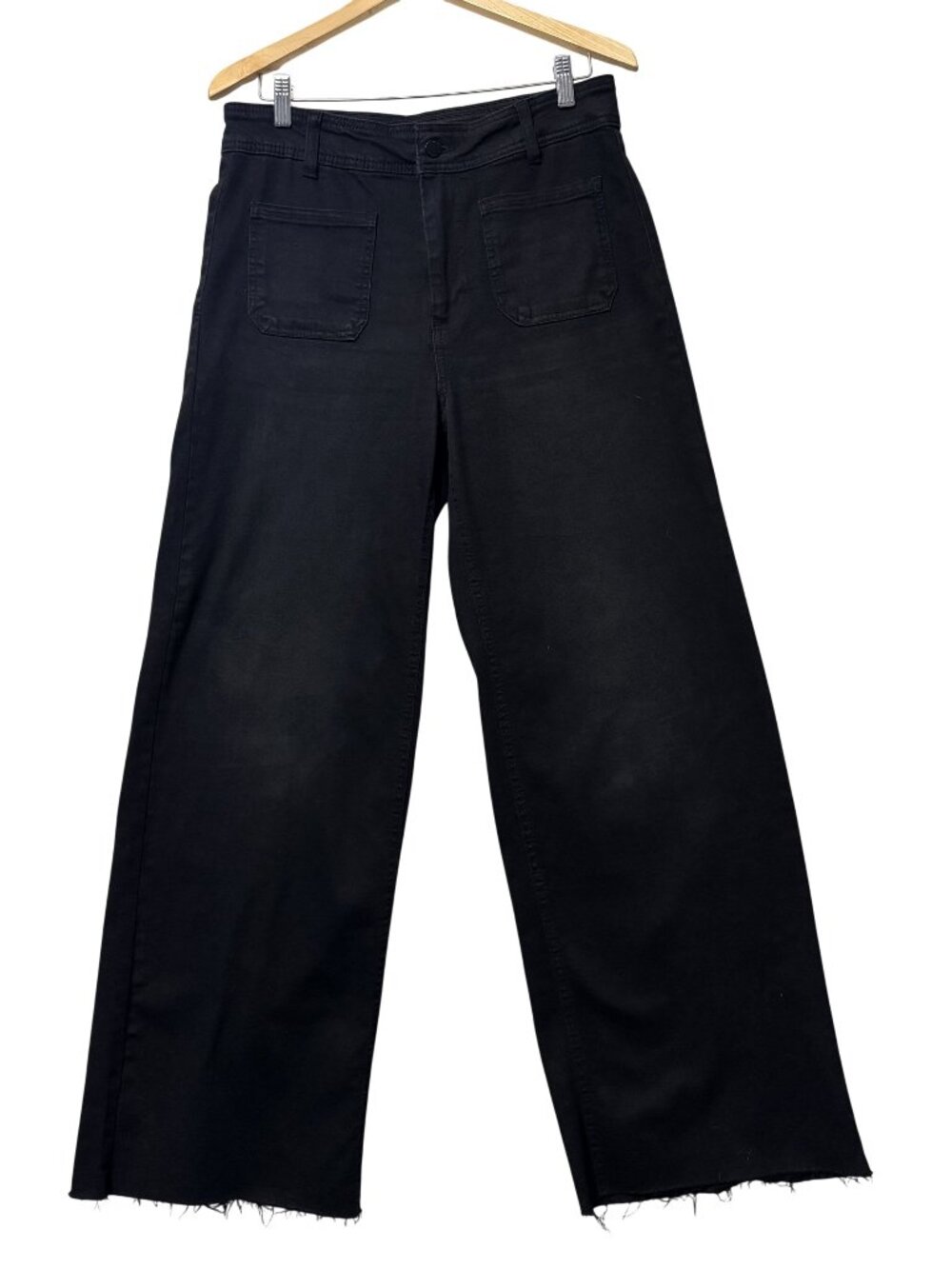 Oat New York Wide-Leg Black Frayed Hem Pants Size 10/30